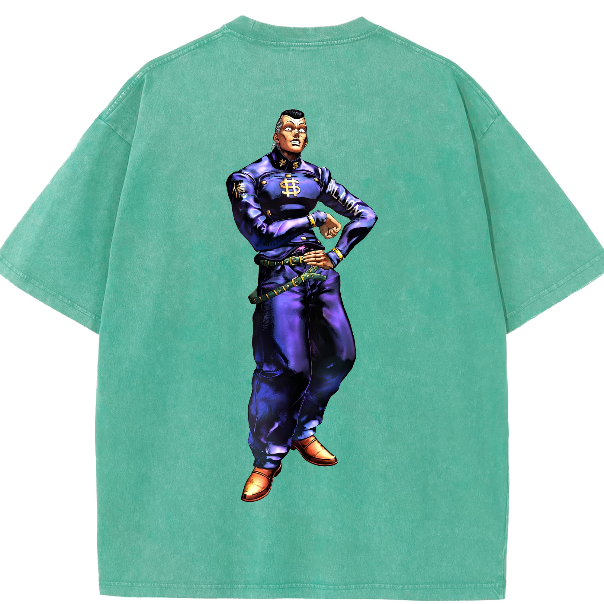 （画像用） ジョジョの奇妙な冒険 虹村億泰 にじむら おくやす JoJo's Bizarre Adventure Nijimura Okuyasu 綿100% ヴィンテージ風 半袖Tシャツ（背面プリント）
